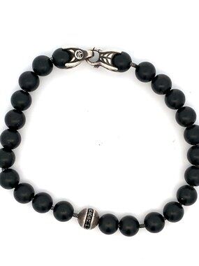 David Yurman Spiritual Beads Sterling/Black Beaded Bracelet - 9.25"